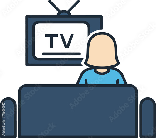 Graphic Illustration of a Person Sitting on a Sofa Watching Television