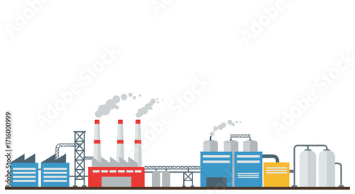Modern industrial landscape with factories and smokestacks in flat design