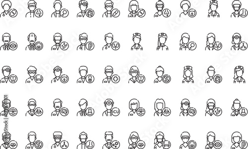Medical professions Icons Modern Illustration Symbol Design Template for Web and Mobile UI. Editable Stroke Pictogram for Business Projects and Apps.