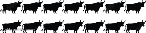 Bull silhouettes, cattle icons, livestock vector design, strong animal illustration, black outline, agriculture art, farm branding, power symbol, financial market concept