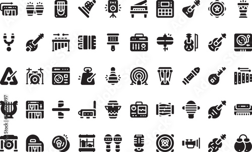 Musical instruments- Icons Modern Illustration Symbol Design Template for Web and Mobile UI. Editable Stroke Pictogram for Business Projects and Apps.