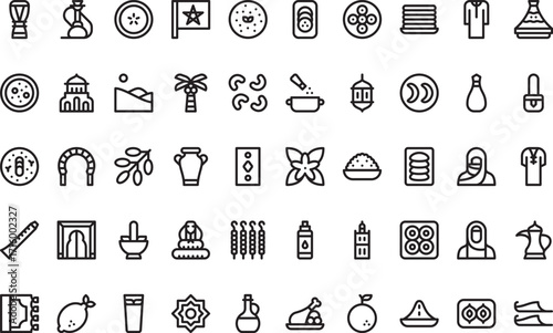 North african culture and cuisine- Icons Modern Illustration Symbol Design Template for Web and Mobile UI. Editable Stroke Pictogram for Business Projects and Apps.