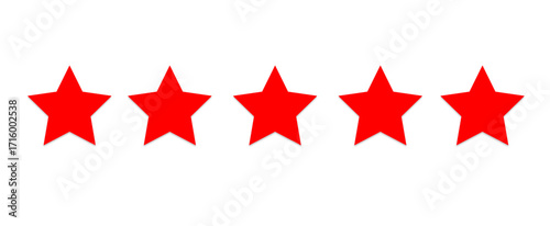5 Red stars buyer feedback concept, five stars Rating review, Rating stars icon, Five star sign, Rating symbol isolated on transparent cutout