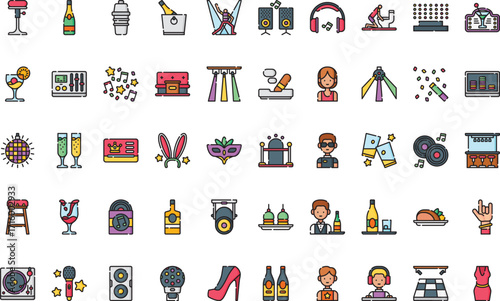 Party and nightlife Icons Modern Illustration Symbol Design Template for Web and Mobile UI. Editable Stroke Pictogram for Business Projects and Apps.