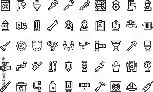 Plumbing and construction tools Icons Modern Illustration Symbol Design Template for Web and Mobile UI. Editable Stroke Pictogram for Business Projects and Apps.