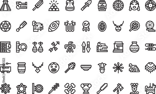 Pre-columbian mesoamerican artifacts and symbols Icons Modern Illustration Symbol Design Template for Web and Mobile UI. Editable Stroke Pictogram for Business Projects and Apps.