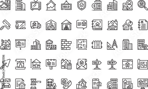 Real estate and property management Icons Modern Illustration Symbol Design Template for Web and Mobile UI. Editable Stroke Pictogram for Business Projects and Apps.