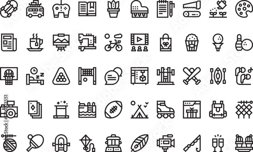 Recreational and leisure activities Icons Modern Illustration Symbol Design Template for Web and Mobile UI. Editable Stroke Pictogram for Business Projects and Apps.