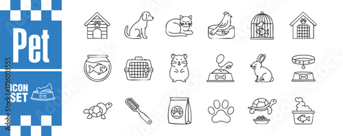 Pet icon set collection of linear icons related to pets vector illustration of animals, food, toys, and accessories for pets perfect for web design