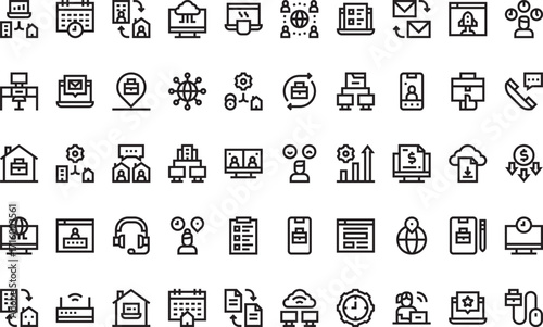 Remote work and productivity Icons Modern Illustration Symbol Design Template for Web and Mobile UI. Editable Stroke Pictogram for Business Projects and Apps.