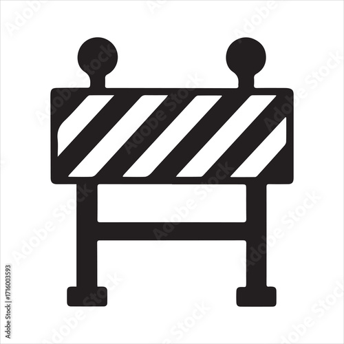 Road construction barrier silhouette vector art illustration on white background
