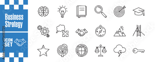 Business strategy icon set collection of linear vector icons related to business strategy, marketing, management, and finance editable stroke