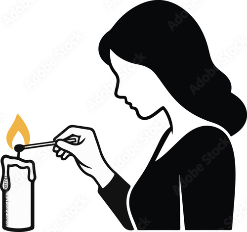 Woman Lighting a Candle with a Match