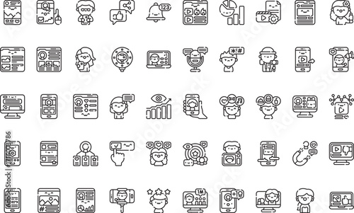 Social media and influencer marketing Icons Modern Illustration Symbol Design Template for Web and Mobile UI. Editable Stroke Pictogram for Business Projects and Apps.