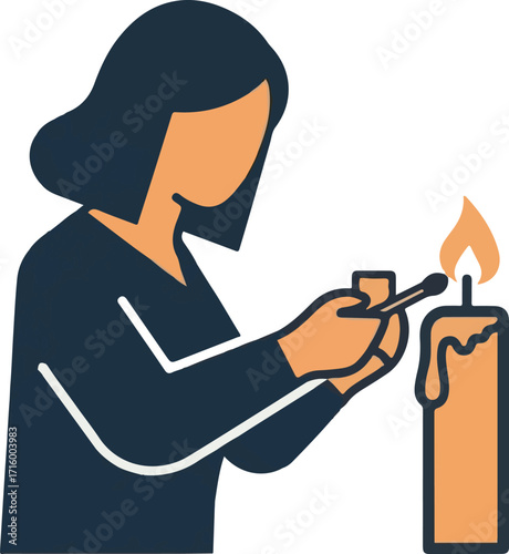 Illustration of a Person Lighting a Candle with a Match