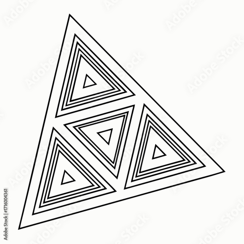Geometric abstract pattern of nested triangles within a larger triangle outline on a white background