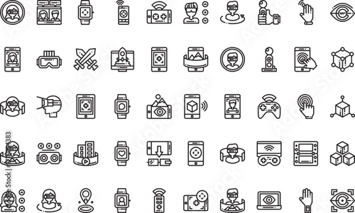 Virtual reality and augmented technology Icons Modern Illustration Symbol Design Template for Web and Mobile UI. Editable Stroke Pictogram for Business Projects and Apps.