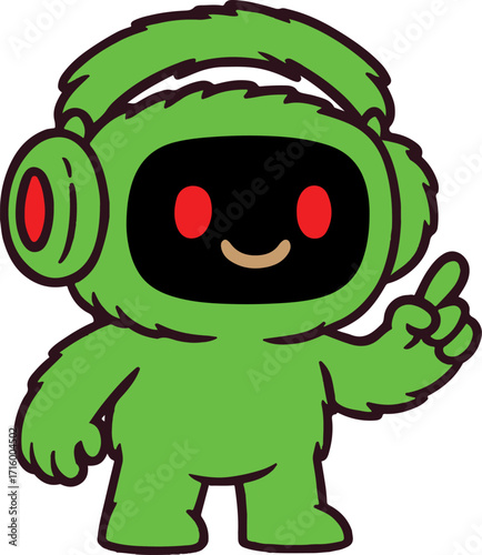 Happy robot. Vector ai character, music bot mascot isolated on transparent background, Artificial intelligence, trendy technology, support service