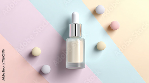 Serene Skincare Serum Display: A sleek glass bottle, the epitome of elegance, elegantly showcasing skincare serum.