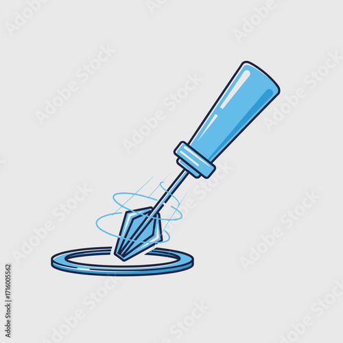 Illustration of a tool stirring a liquid in a petri dish.