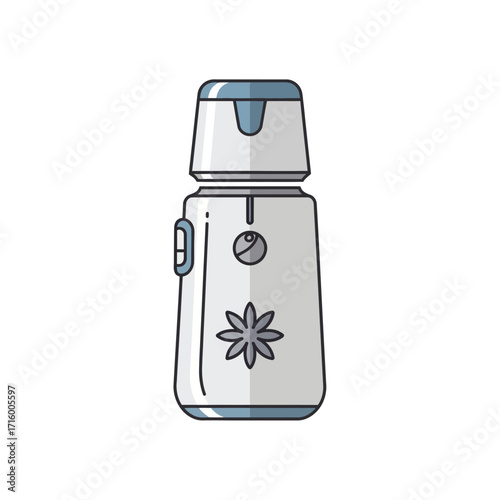Illustration of a white and blue electric spice grinder with a flower design.