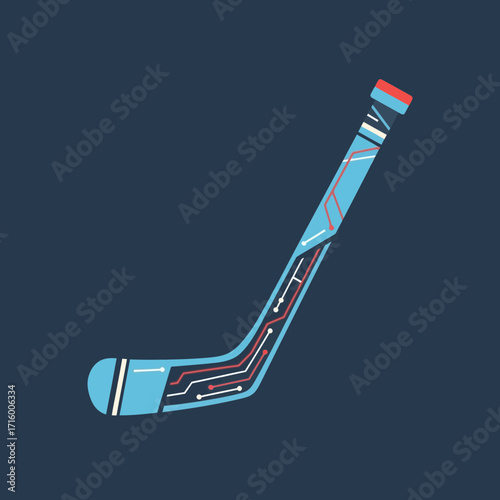Digital hockey stick with circuit board design on a dark blue background.