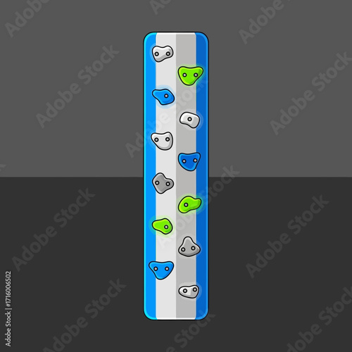 Illustration of a climbing wall with various colored holds.