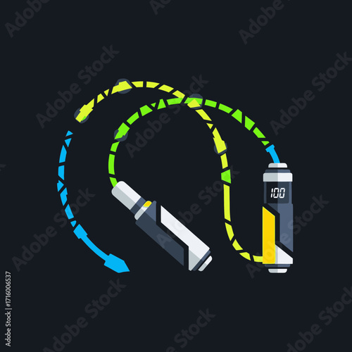 Digital jump rope with counter, vector illustration on dark background.