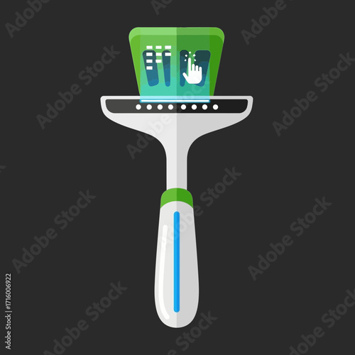 Illustration of a futuristic toothbrush with a digital display.
