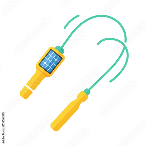 Illustration of a yellow jump rope with a digital counter and green rope.