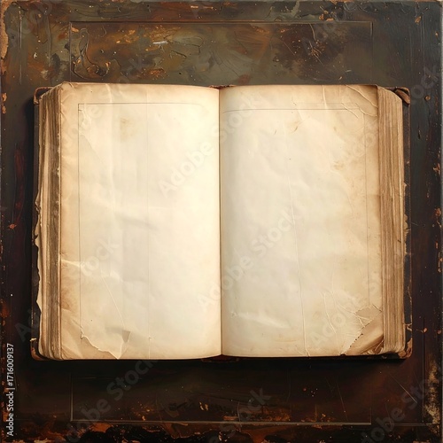 Aged open book on a dark surface