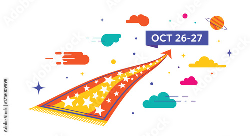 Join our vibrant event October 26-27 and soar to new heights with innovative ideas and cosmic inspiration perfect for promotional content, Generative AI.