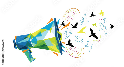 Amplify your message with this vibrant megaphone graphic perfect for social media campaigns and promoting freedom of speech!, Generative AI.
