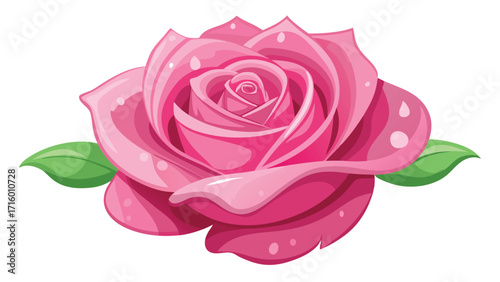 Close up of a single pink rose with dew drops vector illustration design