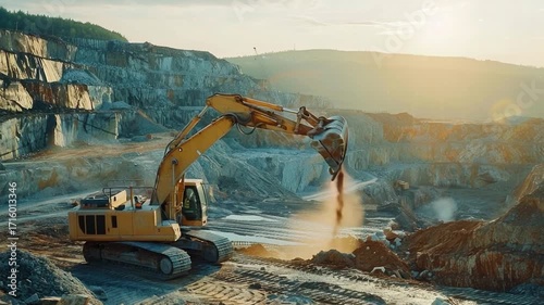 Wallpaper Mural A large excavator sits atop a dirt field, ready for work Torontodigital.ca