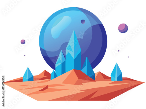 Cute Dog Illustration Surreal Desert Landscape with Giant Moon