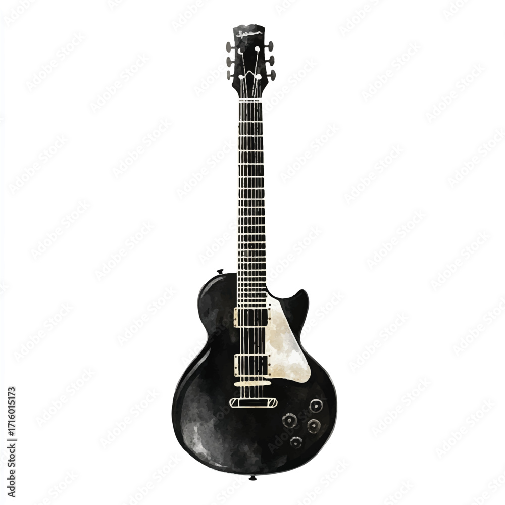 Fototapeta premium Black Electric Guitar Isolated on White Background.