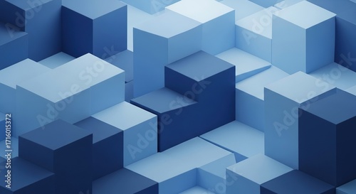 Abstract 3d blue geometric cubes with modern design elements