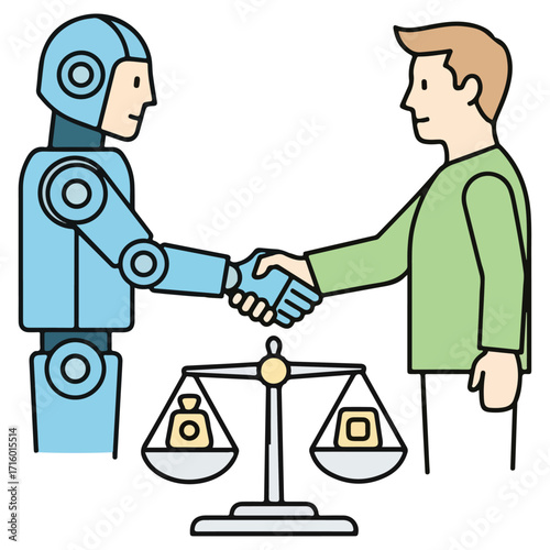 Robot and Human Partnership Balancing Business Agreement.