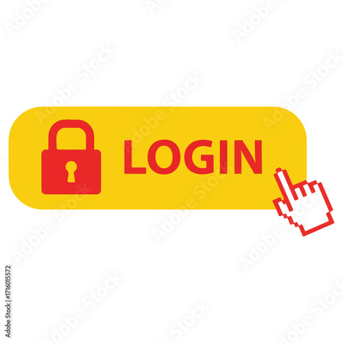 Login button with padlock and cursor for secure access.