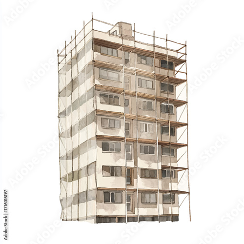 Building Under Construction Scaffolding Exterior.