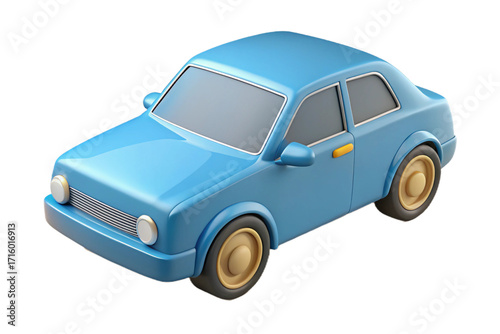 Realistic blue car isolated 3d model rendered for transparent background use isolated on transparent background