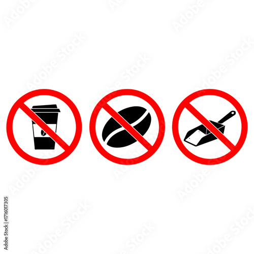 No Coffee, Beans, or Scoops - Prohibition Signs Depicted.