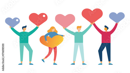 People Holding Heart Shaped Symbols Love Kindness and Unity Illustration