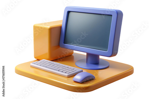3d retro desktop computer set with monitor keyboard and mouse isolated isolated on transparent background