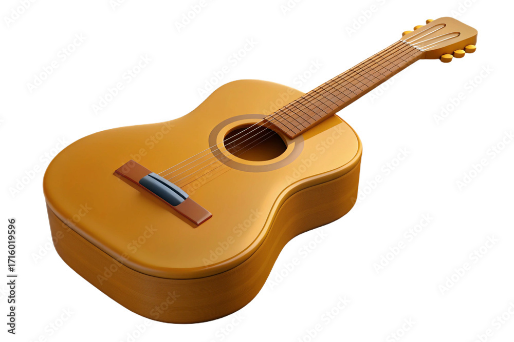 Fototapeta premium Realistic 3d render of a wooden acoustic guitar isolated for design projects isolated on transparent background