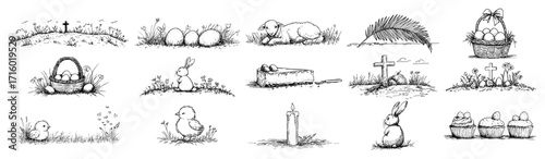 Hand Drawn Easter Doodle Vector Icons Set
