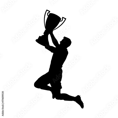 vector silhouette of a soccer player lifting the trophy after the championship