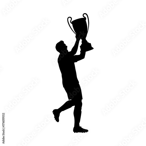 vector silhouette of a soccer player lifting the trophy after the championship