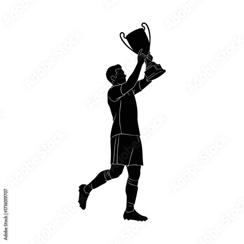 vector silhouette of a soccer player lifting the trophy after the championship